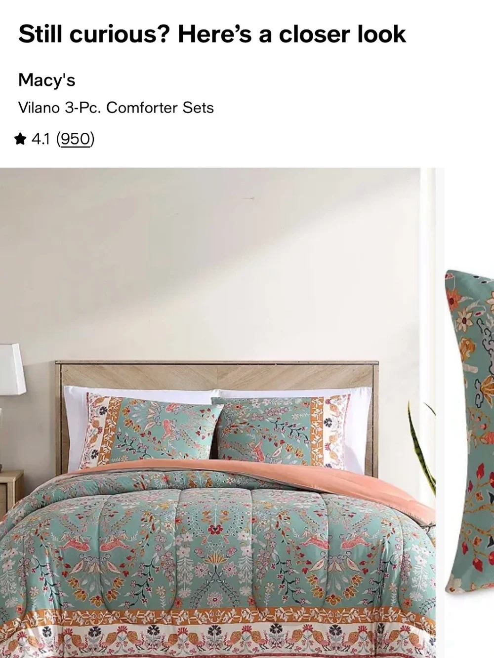 Macys Vilano Comforter Set Full Queen Blue Floral Tiger Deer Boho 3Pc